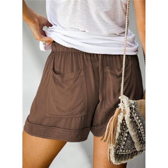 Womens Comfy Drawstring Casual Elastic Waist Pocketed Shorts - Picture 2 of 5